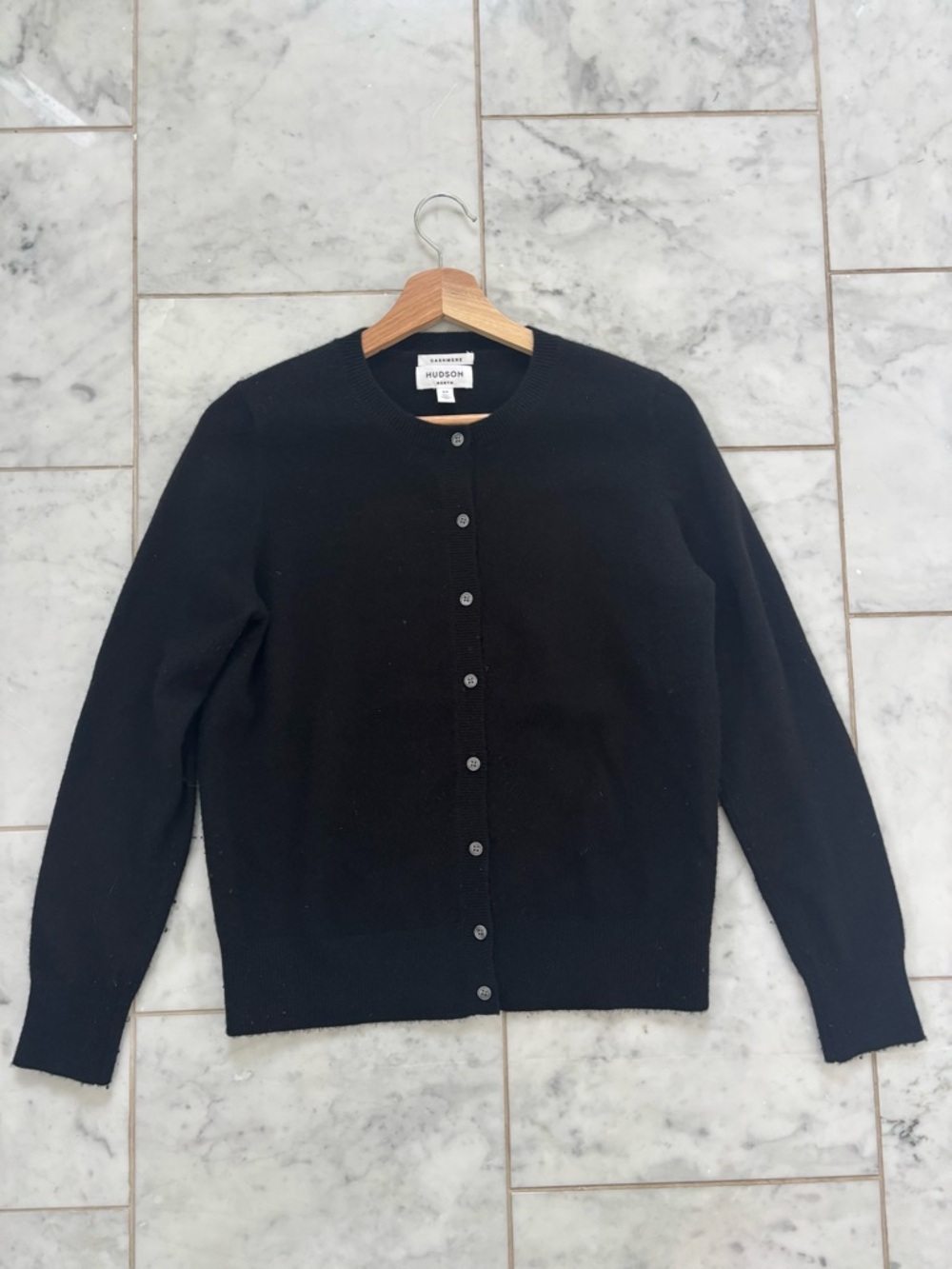 Hudson North Crewneck Button-Front Sweater - Cashmere- Black. | Size Small